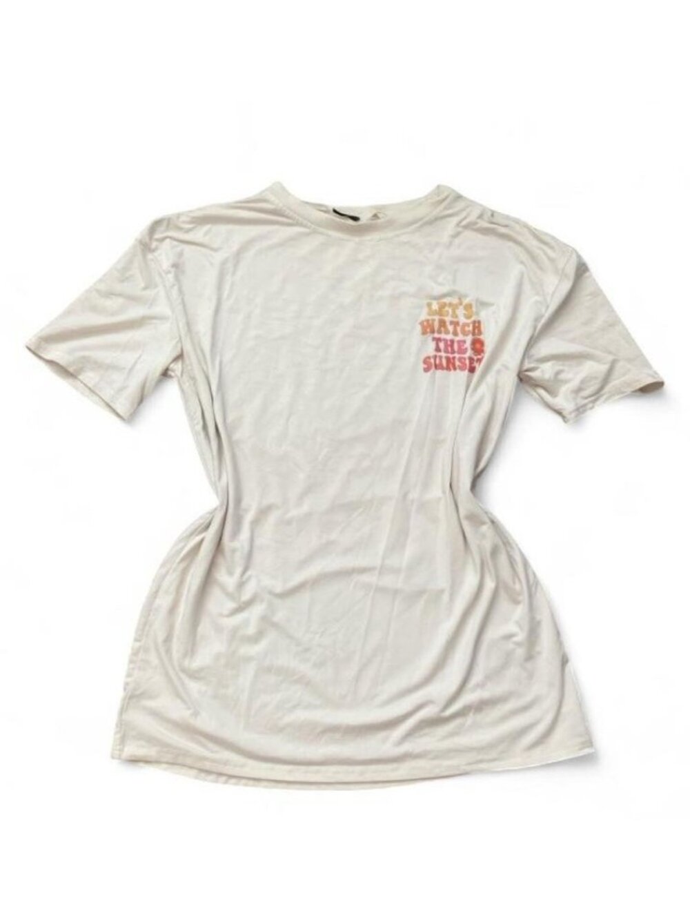 SHEIN Light Yellow Let's Watch The Sunset Graphic Print Crew Neck T-Shirt Size S